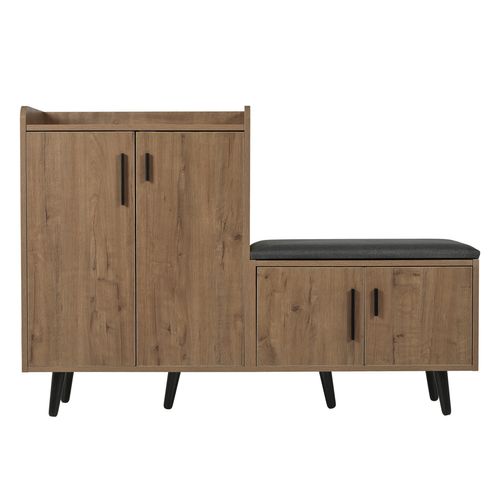 Banc Meuble à Chaussures Naturel Avec 4 Portes De Rangement Avec Poignées Asymétriques En Métal