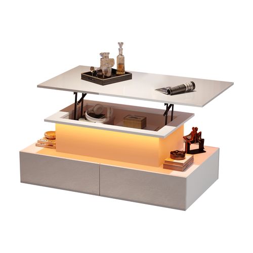 Table Basse 4 Tiroirs Et Plateau Relevable Blanc