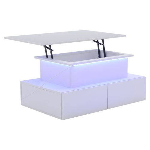 Table Basse 4 Tiroirs Et Plateau Relevable Blanc