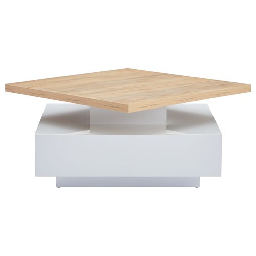 Table Basse Carrée Avec Un Bureau Rotatif à 360° Et 1 Tiroir Blanc