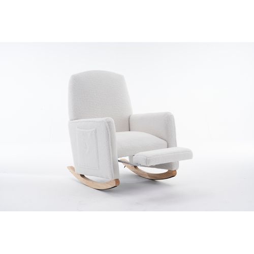 Fauteuil à Bascule Rocking Chair Avec Repose-pieds Extensible Blanc