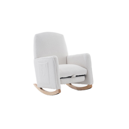 Fauteuil à Bascule Rocking Chair Avec Repose-pieds Extensible Blanc