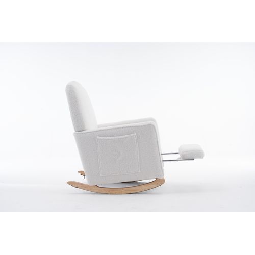 Fauteuil à Bascule Rocking Chair Avec Repose-pieds Extensible Blanc