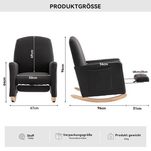 Fauteuil à Bascule Rocking Chair Avec Repose-pieds Extensible Gris Foncé