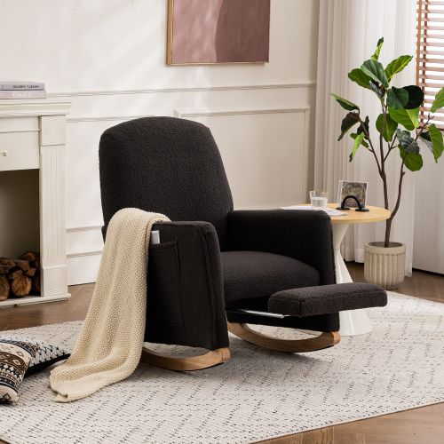 Fauteuil à Bascule Rocking Chair Avec Repose-pieds Extensible Gris Foncé
