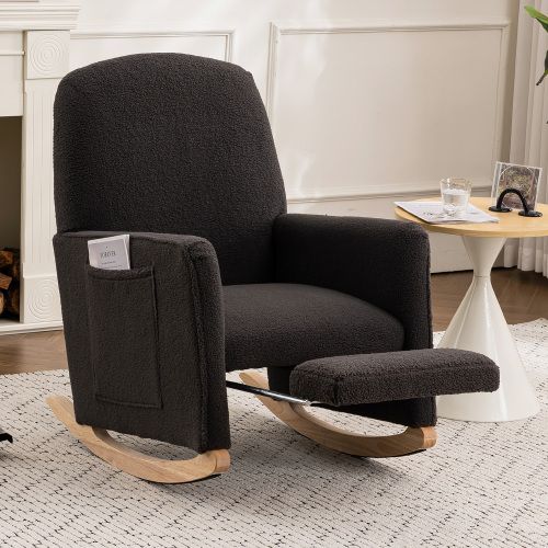 Fauteuil à Bascule Rocking Chair Avec Repose-pieds Extensible Gris Foncé