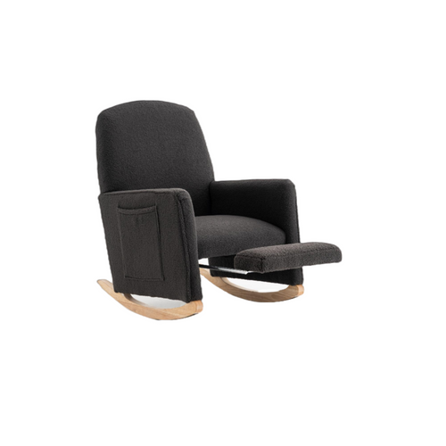 Fauteuil à Bascule Rocking Chair Avec Repose-pieds Extensible Gris Foncé