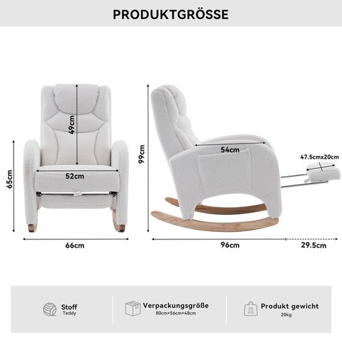 Fauteuil à Bascule Rocking Chair Avec Repose-pieds Extensible Blanc