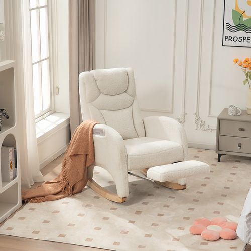 Fauteuil à Bascule Rocking Chair Avec Repose-pieds Extensible Blanc