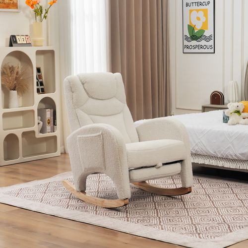 Fauteuil à Bascule Rocking Chair Avec Repose-pieds Extensible Blanc