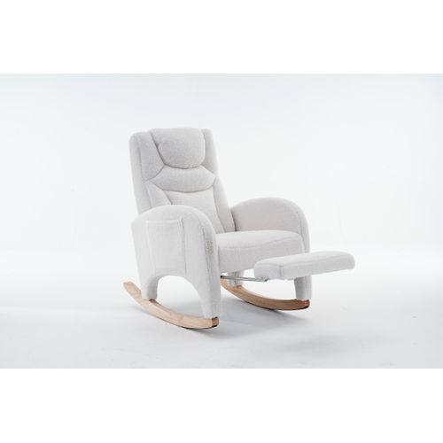 Fauteuil à Bascule Rocking Chair Avec Repose-pieds Extensible Blanc