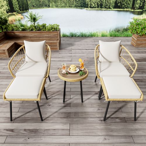 Salon De Jardin Avec 1 Table, 2 Chaises Et 2 Tabourets