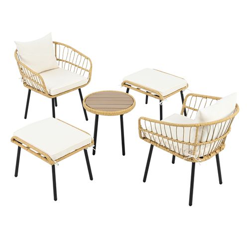 Salon De Jardin Avec 1 Table, 2 Chaises Et 2 Tabourets