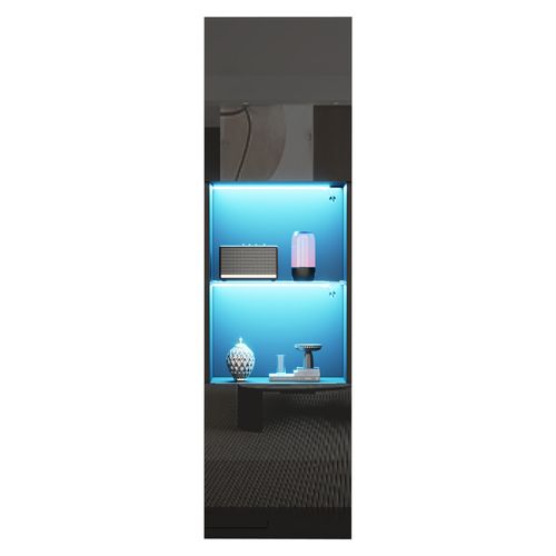 Vitrine Haute Noir Avec 1 Cloison Vitrée, 2 Portes Et LED