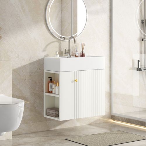 Meuble Vasque Avec 1 Porte Et 2 Niches Blanc