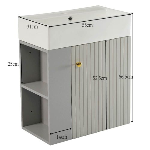 Meuble Vasque Avec 1 Porte Et 2 Niches Gris