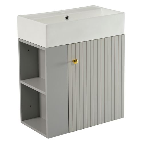 Meuble Vasque Avec 1 Porte Et 2 Niches Gris