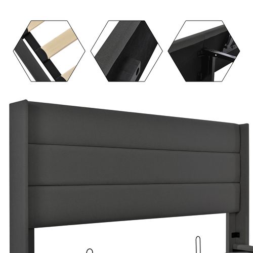 Lit Coffre à Rangement 140 X 200 Cm Lin Gris