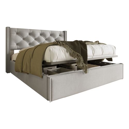 Lit Coffre à Rangement 90 X 200 Cm Coton Gris