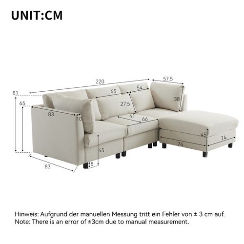 Canapé Angle Fixe Méridienne Réversible Lin Beige