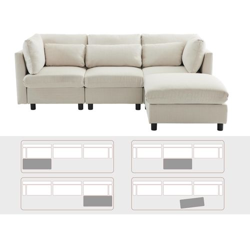 Canapé Angle Fixe Méridienne Réversible Lin Beige