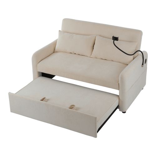 Canapé Convertible 2 Places Avec 1 Port USB Chenille Beige