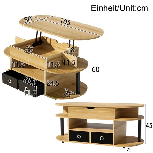 Table Basse Avec 2 Tiroirs Et Bureau Relevable