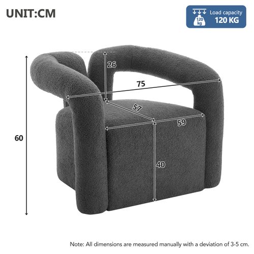 Fauteuil Fixe En Tissu Sherpa Avec Accoudoirs Découpés Et Larges Gris