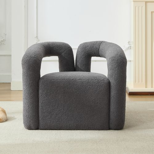 Fauteuil Fixe En Tissu Sherpa Avec Accoudoirs Découpés Et Larges Gris