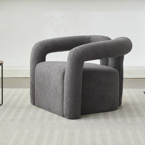 Fauteuil Fixe En Tissu Sherpa Avec Accoudoirs Découpés Et Larges Gris