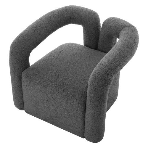Fauteuil Fixe En Tissu Sherpa Avec Accoudoirs Découpés Et Larges Gris
