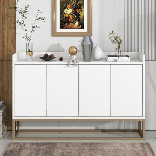Buffet Avec 4 Portes En Blanc - Meuble De Rangement