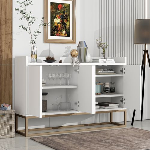 Buffet Avec 4 Portes En Blanc - Meuble De Rangement