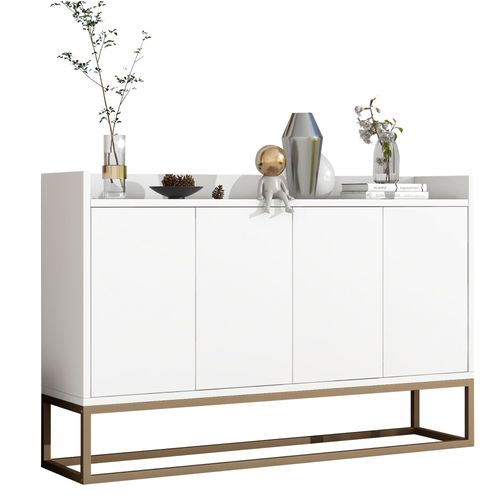 Buffet Avec 4 Portes En Blanc - Meuble De Rangement
