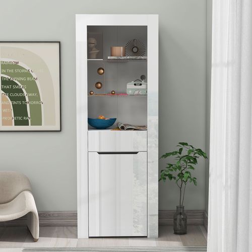 Buffet Rangement 1 Porte 1 Tiroir Et 2 Étagère Blanc