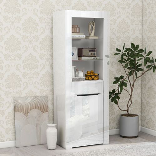 Buffet Rangement 1 Porte 1 Tiroir Et 2 Étagère Blanc