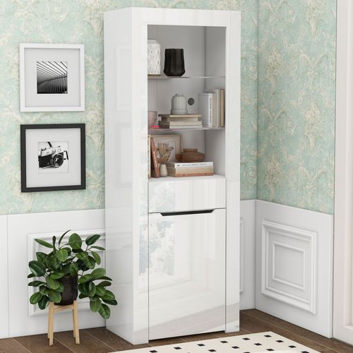 Buffet Rangement 1 Porte 1 Tiroir Et 2 Étagère Blanc