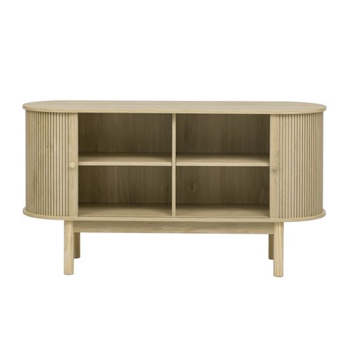 Table Console Avec 2 Portes Coulissantes Et Cloisons Réglables Naturel
