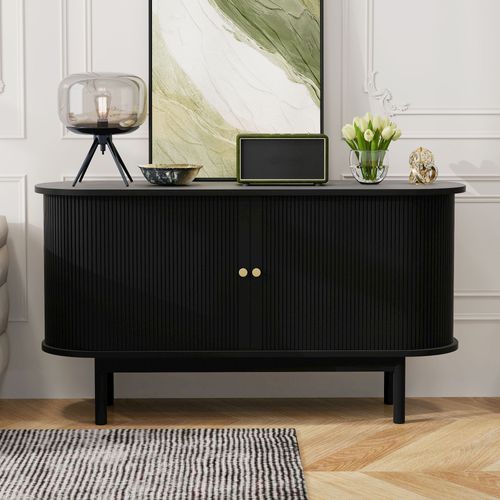 Table Console Avec 2 Portes Coulissantes Et Cloisons Réglables Noir
