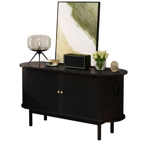 Table Console Avec 2 Portes Coulissantes Et Cloisons Réglables Noir