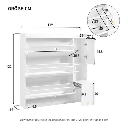 Meuble à Chaussures Avec 4 Portes, 1 Tiroirs Et 1 Tabouret Pliant Blanc