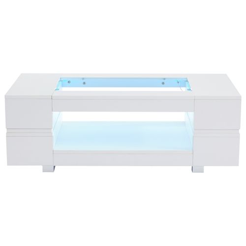 Table Basse Avec Plateau En Verre Et LED Blanc
