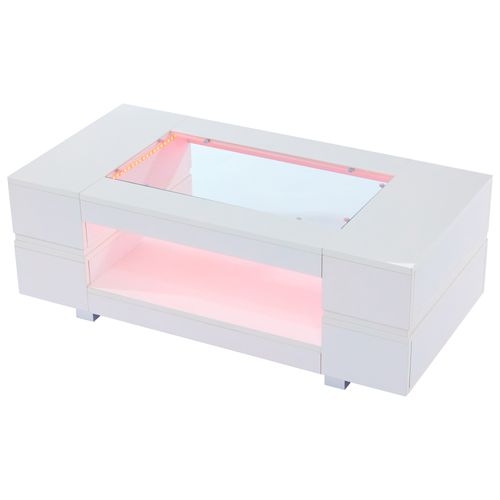 Table Basse Avec Plateau En Verre Et LED Blanc