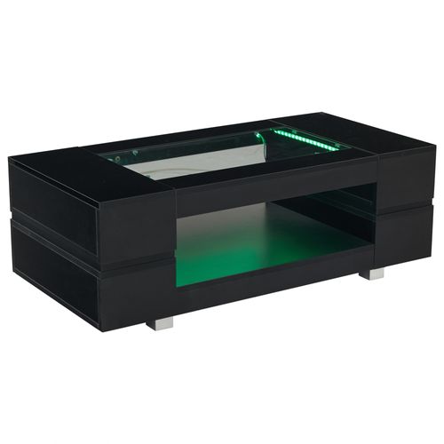 Table Basse Avec Plateau En Verre Et LED Noir