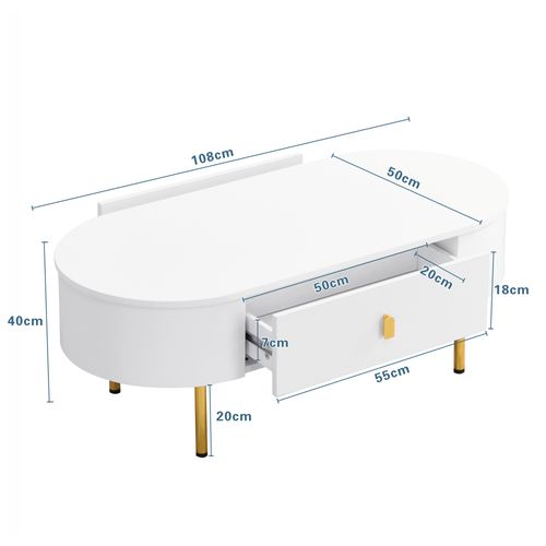 Table Basse Ovale Avec 2 Tiroirs Blanc