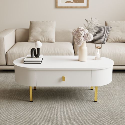 Table Basse Ovale Avec 2 Tiroirs Blanc