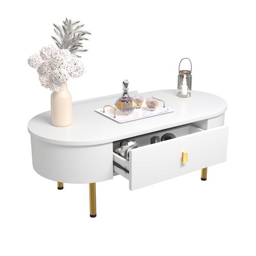 Table Basse Ovale Avec 2 Tiroirs Blanc