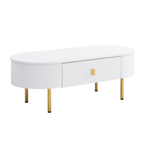 Table Basse Ovale Avec 2 Tiroirs Blanc