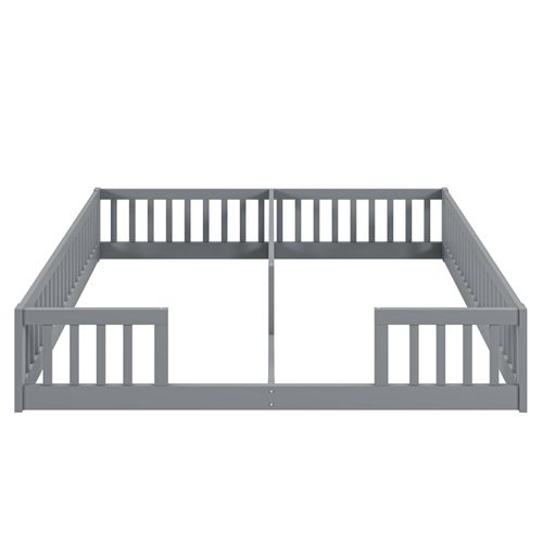 Lit Enfant 2 X 90 X 200 Cm Avec Barrière, Sans Sommier à Lattes Gris