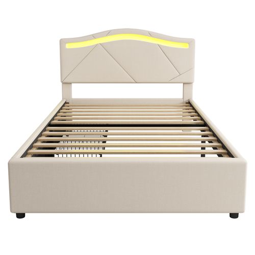 Lit Enfant 90x200cm Avec 2 Tiroirs Et LED Lin Beige